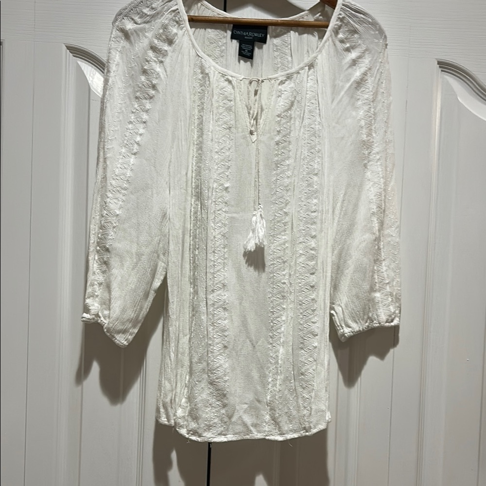 Cynthia Rowley White Cuffed Sleeve Blouse with Tie Front